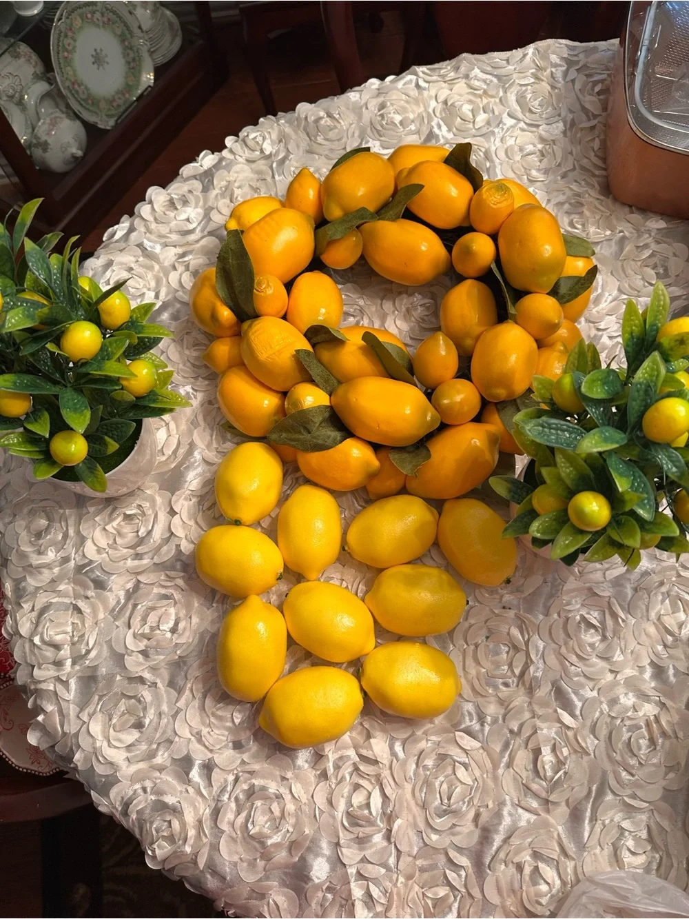 Martha Stewart Yellow Lemon Fruit Wreath with GreenLeaves also 2 small trees 10